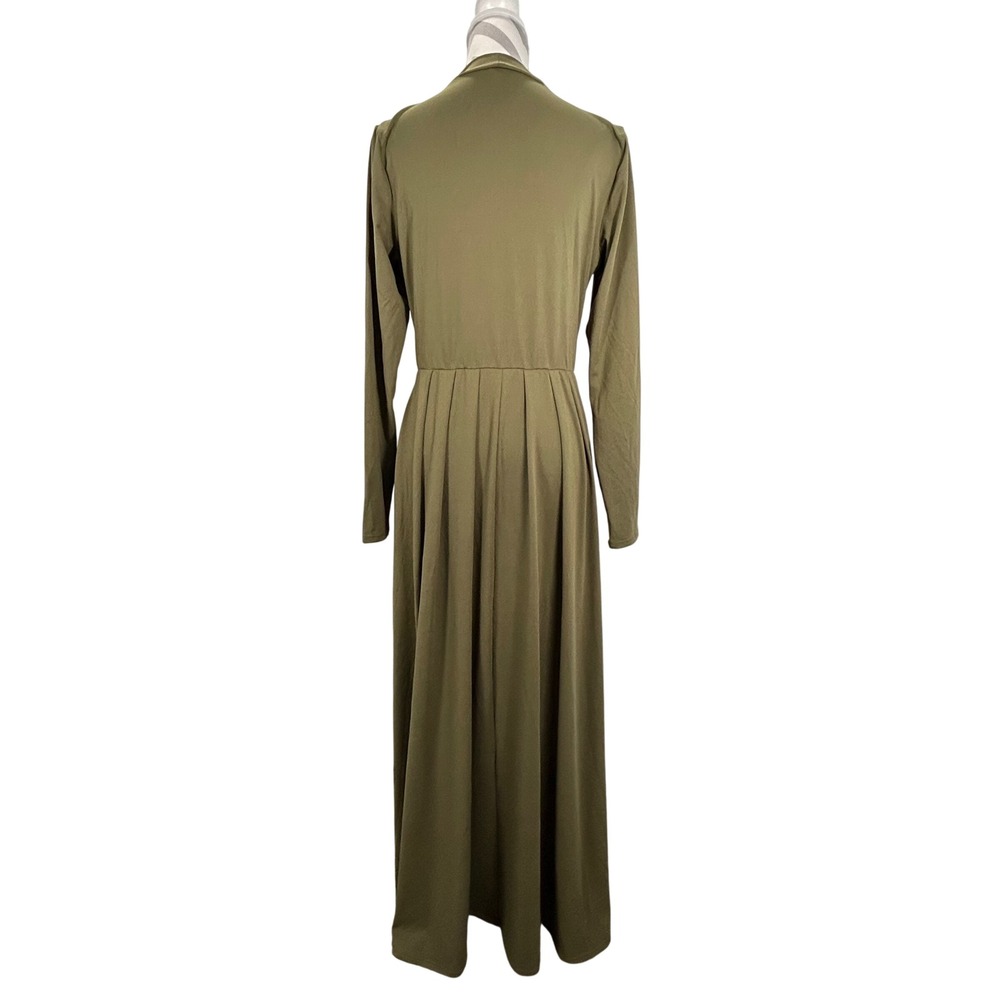 Halara Olive Green Mock Neck Long Sleeve Pleated Maxi Dress Womens Large NWT - Picture 2 of 7